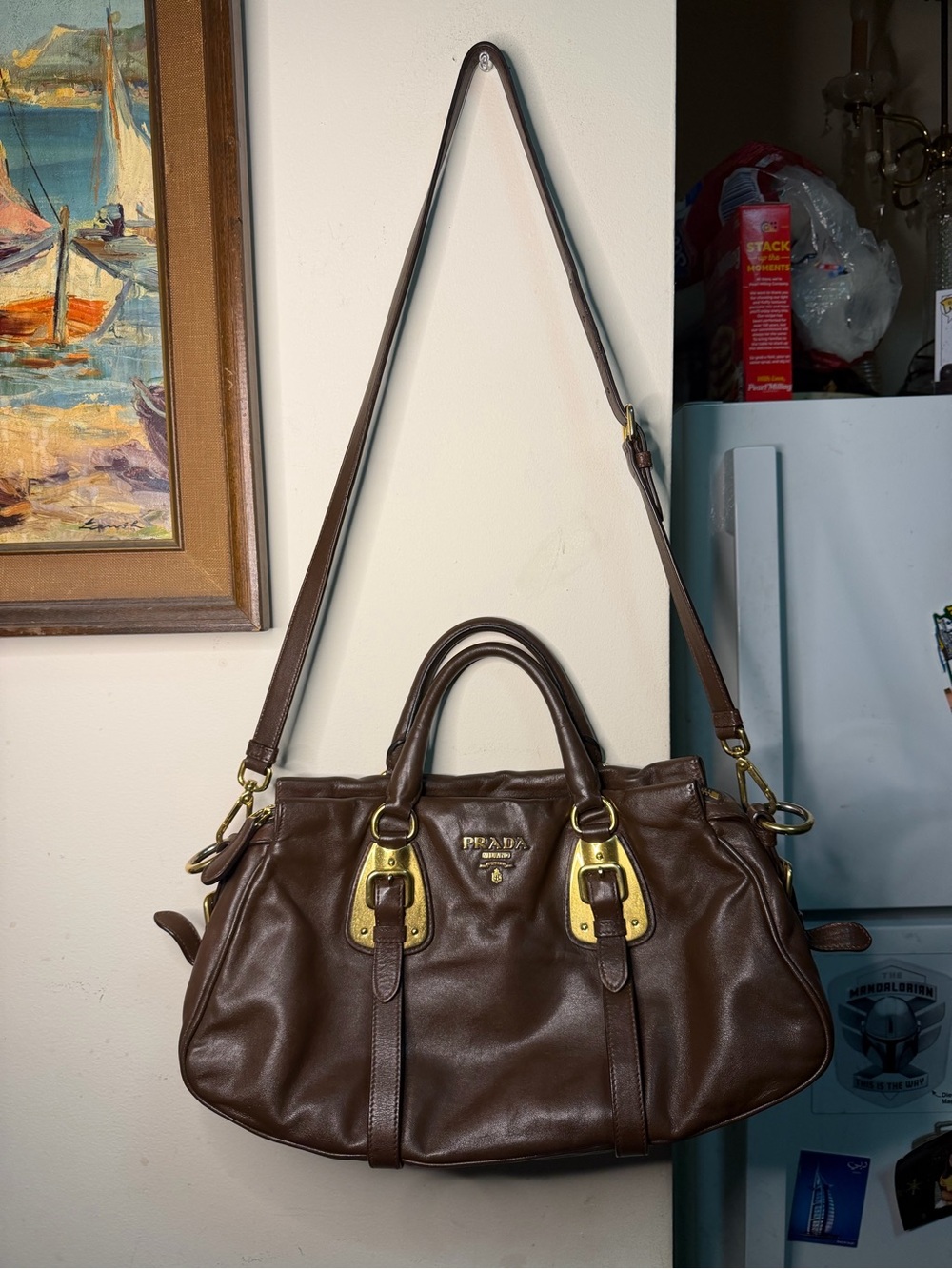 Authentic Prada Dark Brown Leather Satchel with Gold Hardware - Picture 3 of 14